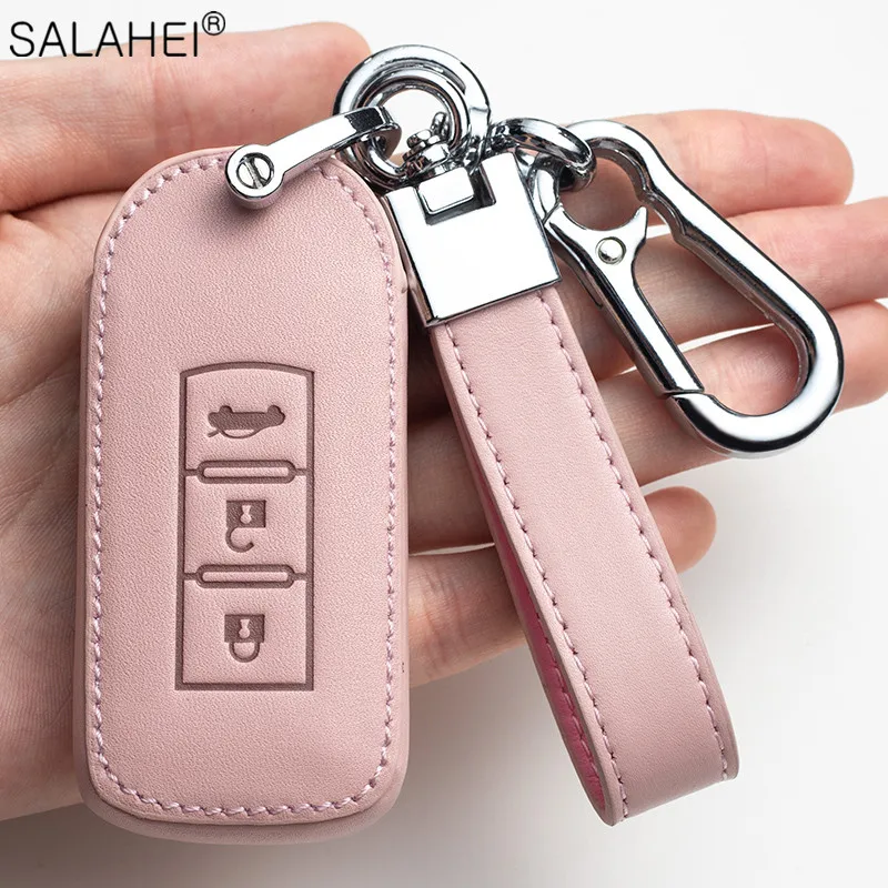 

Leather Car Key Remote Cover For Mitsubishi Outlander Lancer 10 Pajero Sport EX ASX RVR Colt Grandis L200 Smart 2 3 Accessories