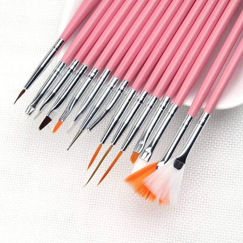 

15pcs/set Nail Art Paint Brushes Soft And Comfortable Easy To Use High-quality Pink /white Nail Brushes Nail Tools