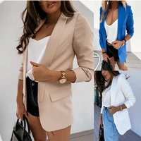 spring women solid suit jacket elegant slim single button basic coat female fashion casual turn down collar long sleeve overcoat