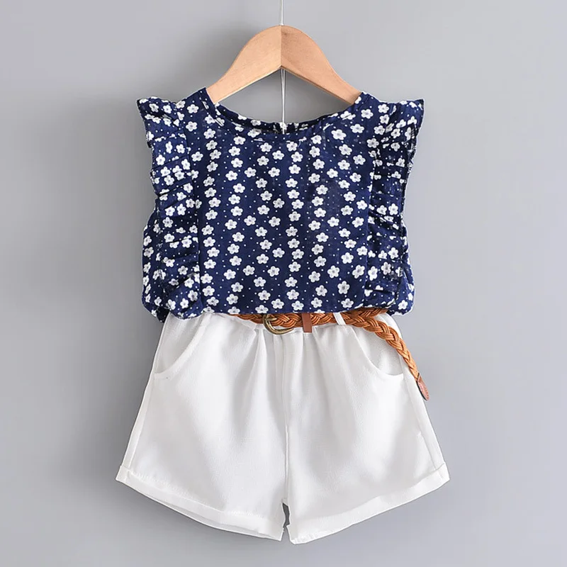 

2021 Spring And Summer New Korean Girls' Floral Sleeveless T-shirt With Shorts And Refreshing Suit Pants