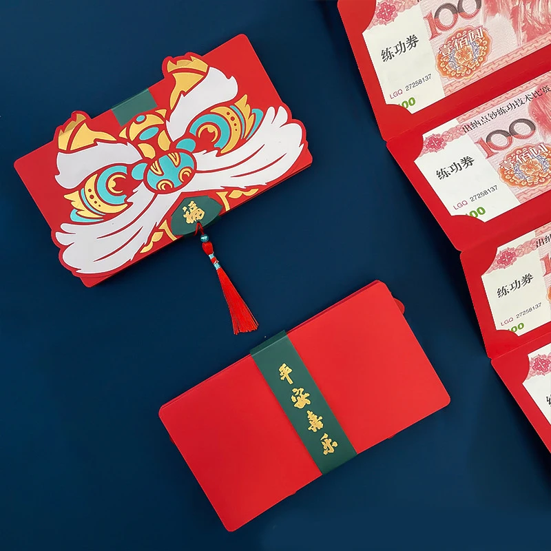 

Новейшие складные китайские красные конверты 2022, пакеты для денег на удачу с китайским годом тигра, слот для карты 6/10, красный пакет