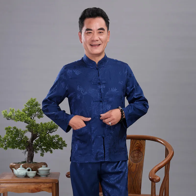 Мужская атласная форма для занятий кунг фу украшен китайским драконом ушу