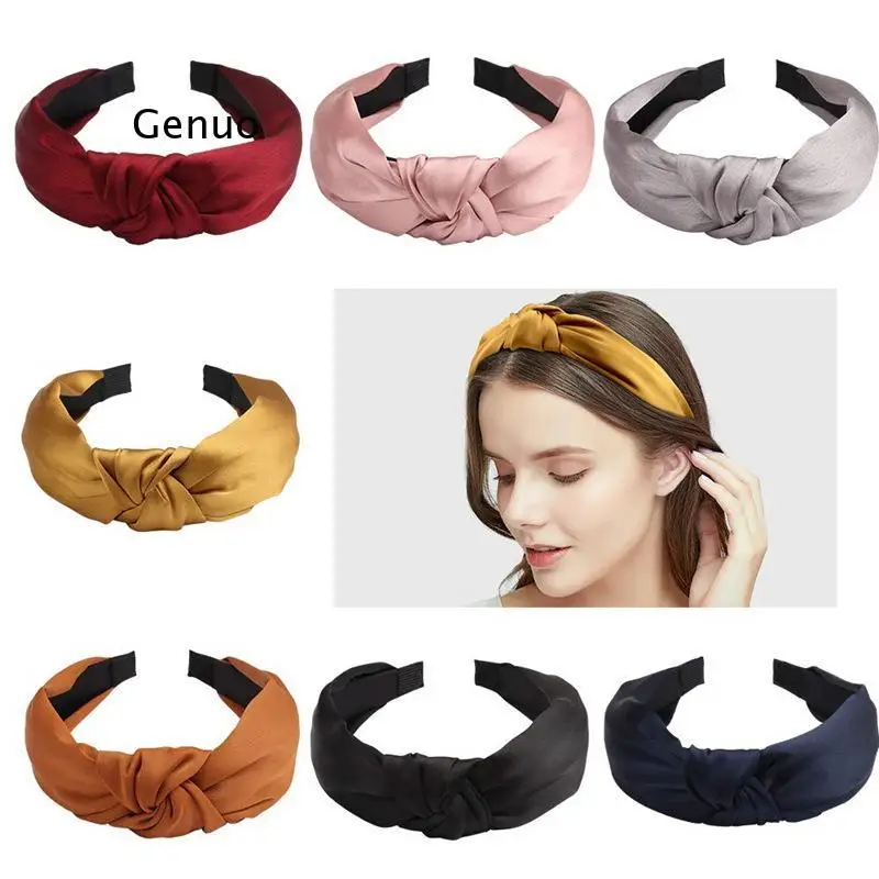 

Women Satin Pressed Headband Cross Knotted Hair Band Ornament Bezel Girl Hairband Hair Hoop Bow Print Turban Jewelry Accessories