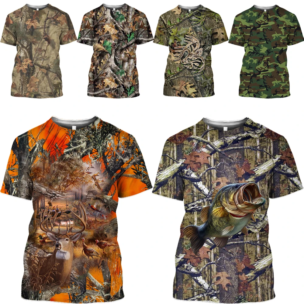 

HOXIXIB Men Tshirt Women Hot 3D Polyester Print Trees Camouflage T Shirt Short Sleeve Tops Hunter Hunting Reed Hide Camping Tees