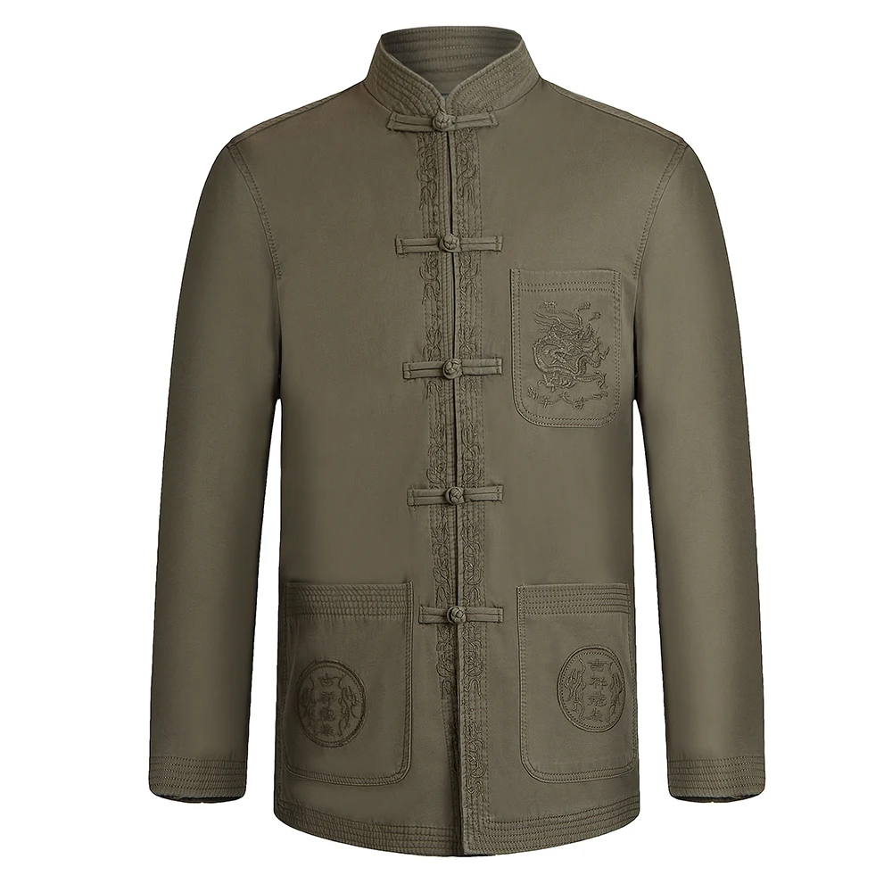 Осенний жакет Tangzhuang черное пальто туника цвета хаки винтажная мужская одежда в