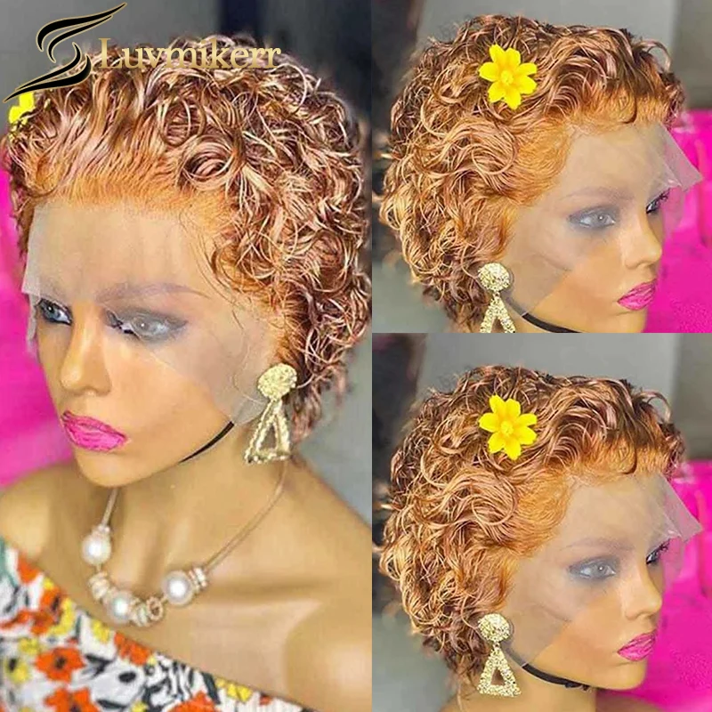 

Short Bob Curly Ginger HD Lace Front Wig For Black Women Pixie Cut 13x2 Lace Closure Human Hair Wigs Glueless Pre Plucked 250%