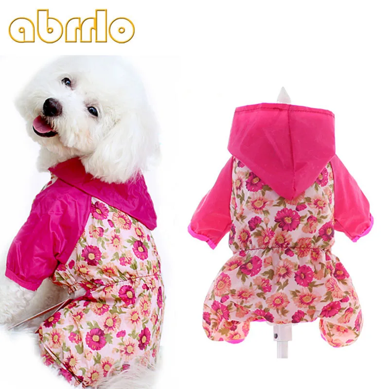 Abrrlo Pet Dog Raincoat Rose Flower Printed Waterproof Pets Raincoats Hooded For Small Large Dogs Rain Slicker French Bulldog |