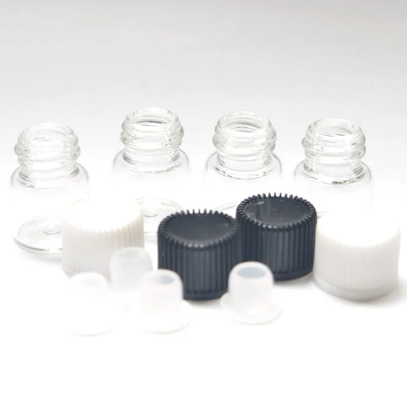 500pcs 1ml Small Clear Glass Parfume Vial Refillable With Orifice Reducer And Cap Mini Essential Oil Sample Bottle