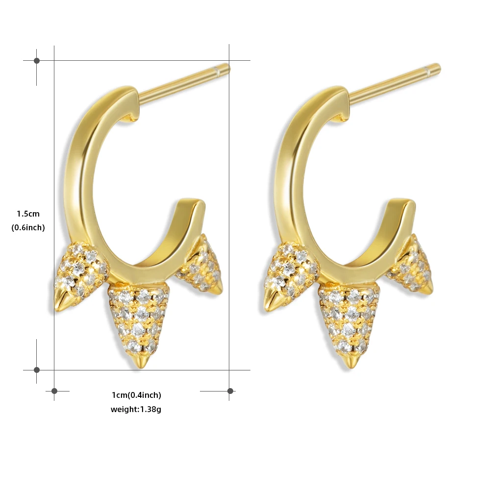 

925 Sterling Silver Gothic Awl Rivet Earrings for Women Charm Geometric CZ Zircon Small Gold Stud Earrings Fashion Jewelry Gift