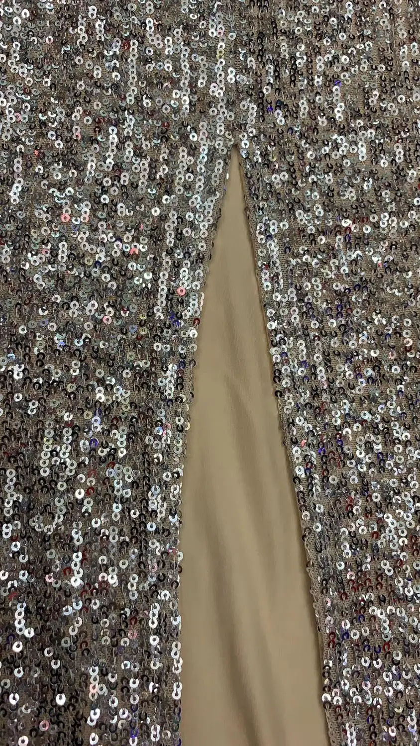 

Simly Tara 2019 Christmas New Year Elegant Mesh Sequins Party Dress Silver Sparkly O Neck Bodycon Maxi Long Dress