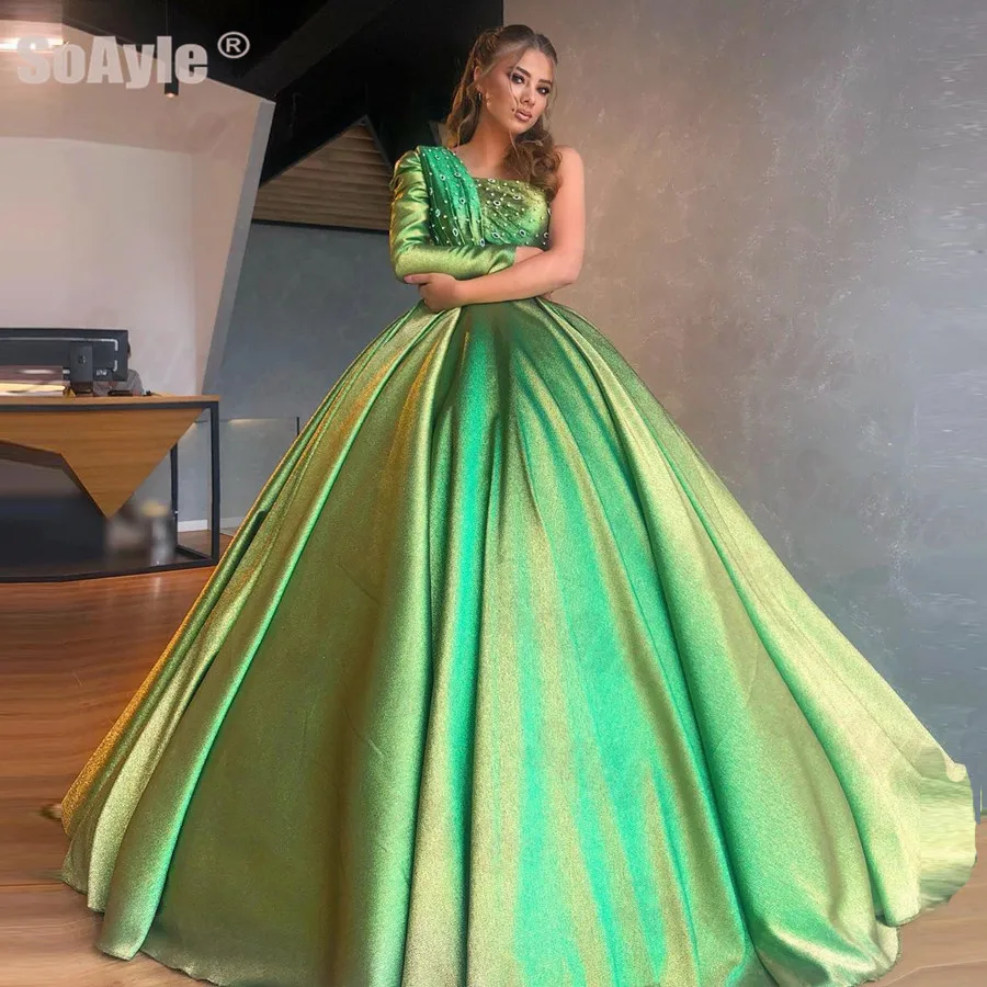 

SoAyle Ball Gown Evening Dresses Off The Shoulder Beading Pearls Formal Prom Dress Long Sexy Side Split Evening Dresses 2020