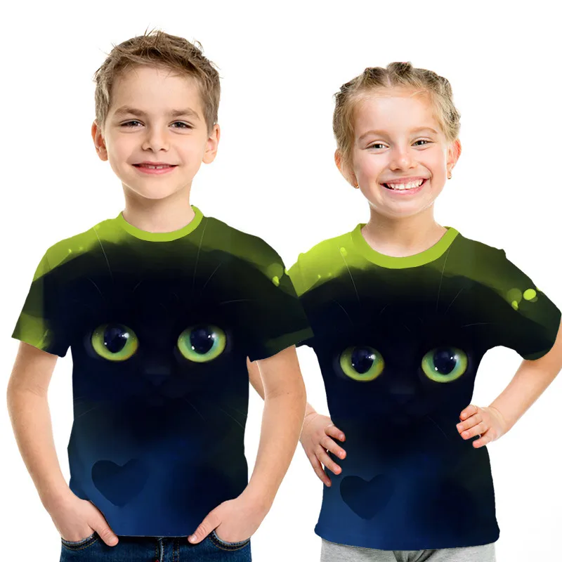 picture color Вечерние топы для маленьких девочек с рисунком кота, летние футболки с короткими рукавами для мальчиков и девочек, Повседневная футболка, одежда для малышей 3, 4, 5, 6, 7, 8 лет - Цвет: picture color