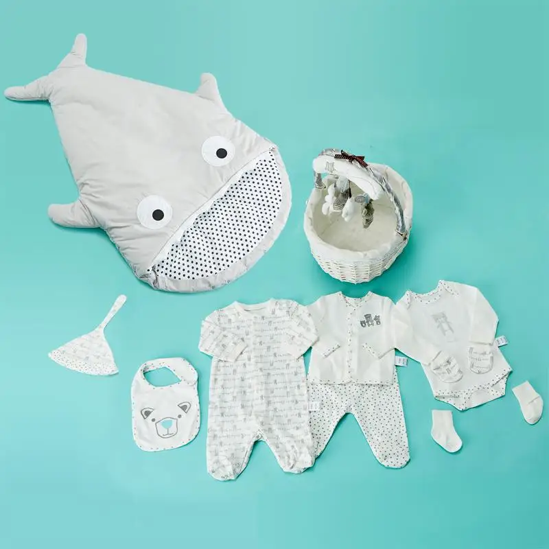gray sleeping bag Подарочный комплект для новорожденных; комплект детской хлопковой одежды; Подарочный комплект с полной луной; унисекс - Цвет: gray sleeping bag