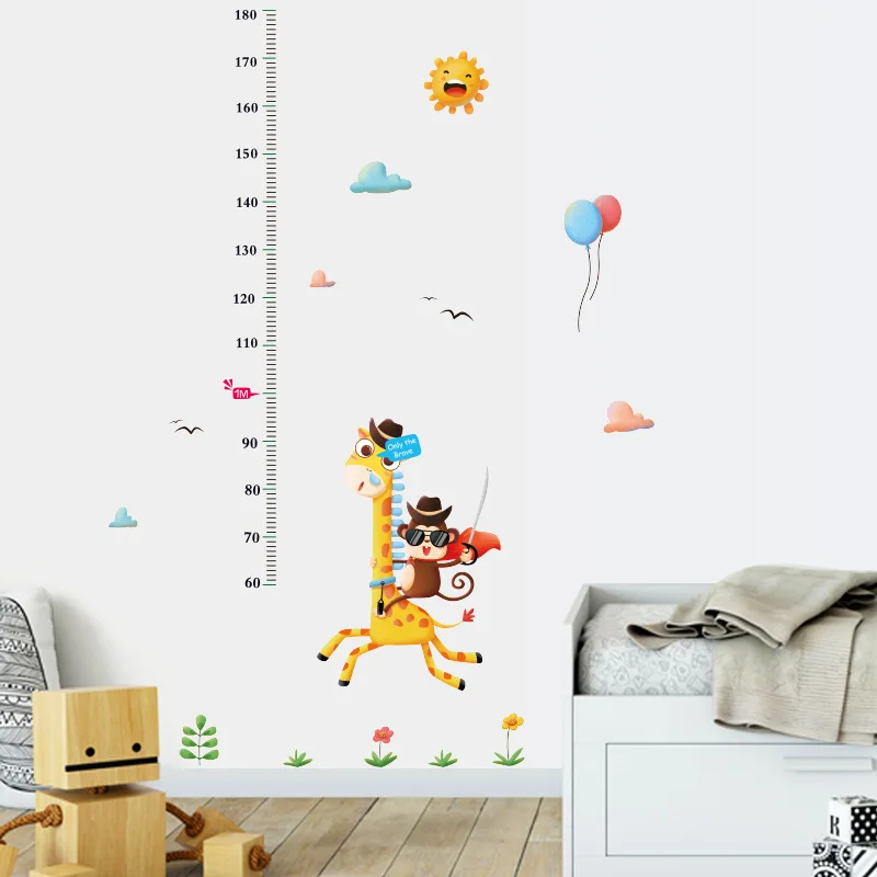 Милые наклейки на стену с измерителем высоты в виде животных наклейка виниловые