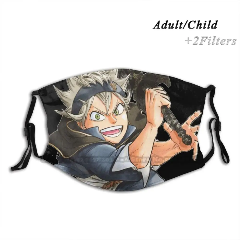 

Пылезащитная неодноразовая маска для лица Asta с черным клевером Pm2.5, фильтры для детей и взрослых, черная маска с черным клевером, черный гудо...