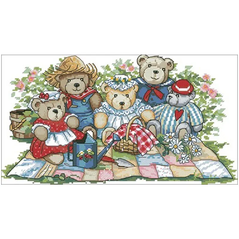 

Picnic bear patterns Counted Cross Stitch 11CT 14CT 18CT DIY Chinese Cross Stitch Kits Embroidery Needlework Sets home decor