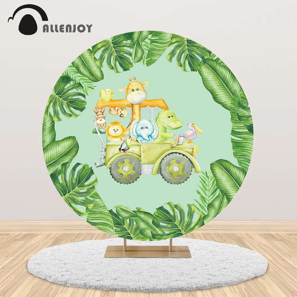 

Allenjoy для вечеринки в стиле сафари круглые обложки для фона в виде джунглей