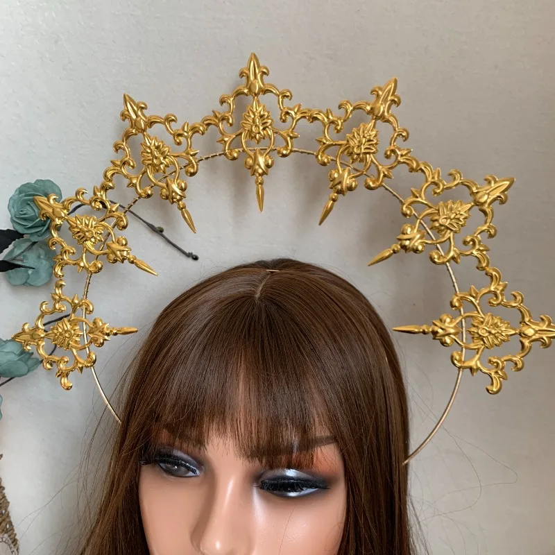 

Lolita Halo Queen Crown Headpiece Sun Headwear Gothic Angel Wings Virgin Mary Baroque Tiara Hair Accessories