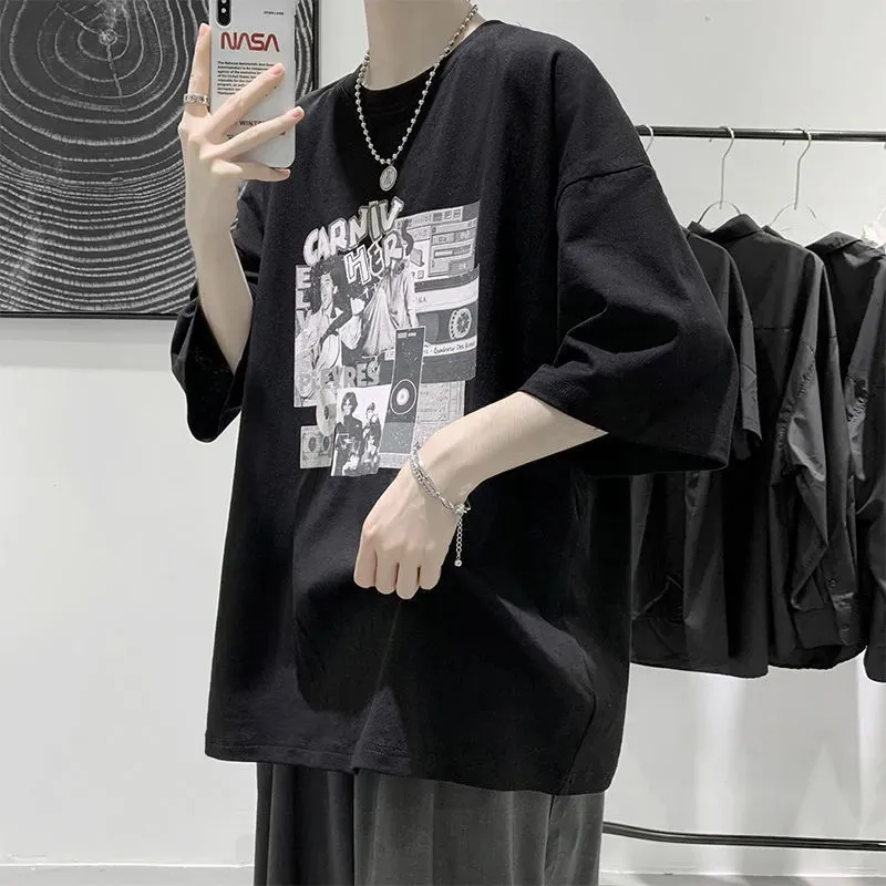 

Men's t-shirt short-sleeved Hong Kong style ins trend personality printed shirt summer Korean loose half-sleeved t-shirt