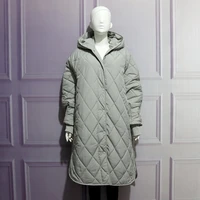 new winter fashion oversize plaid hooded parka coat ladies casual waist bag cotton jacket retro coat loose long women