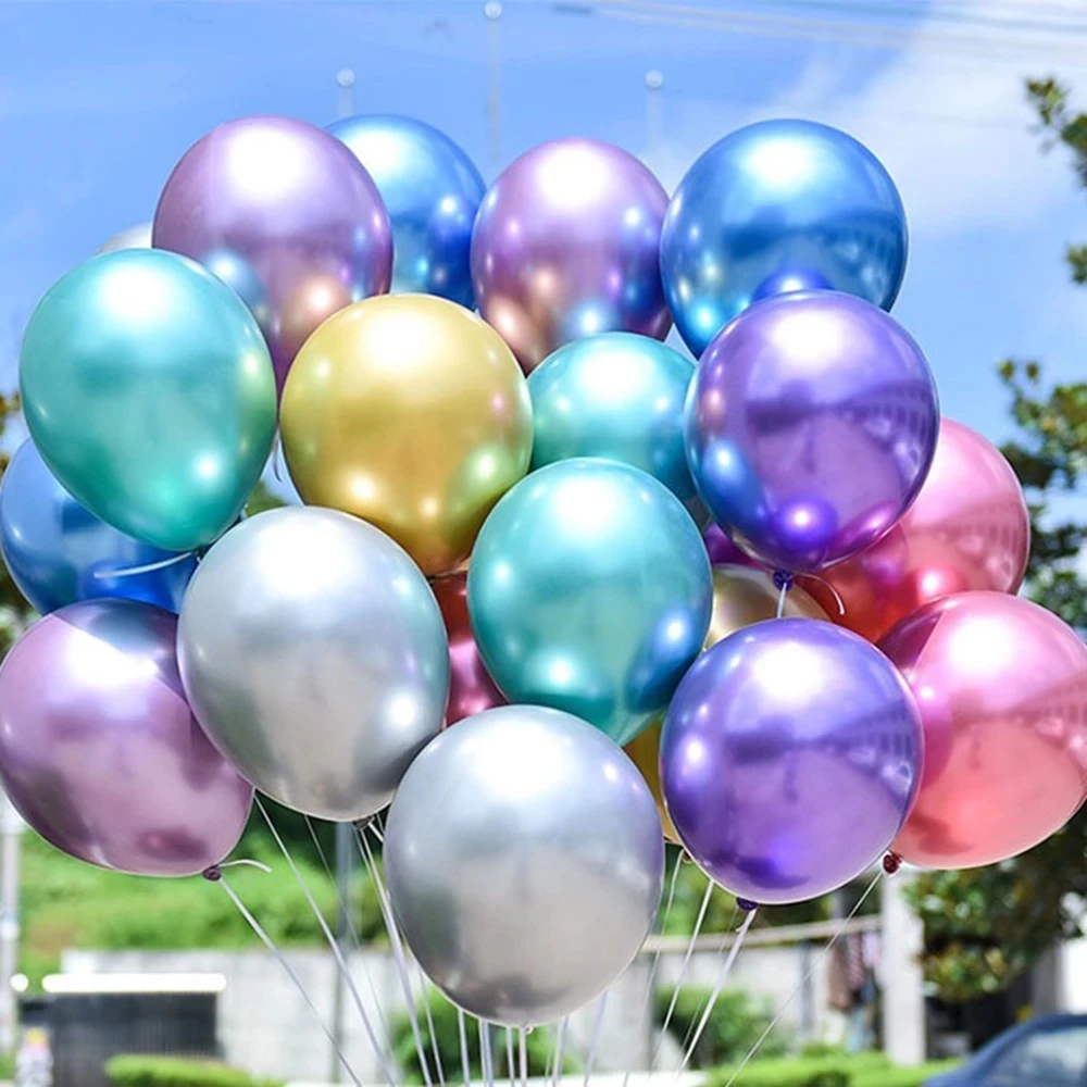 

10 Inches 50 Balloons Shiny Metallic Pearl LatexBalloonsChrome-platedMetallicHeliumBalloonsAnniversariesBirthdayPartyDecorations