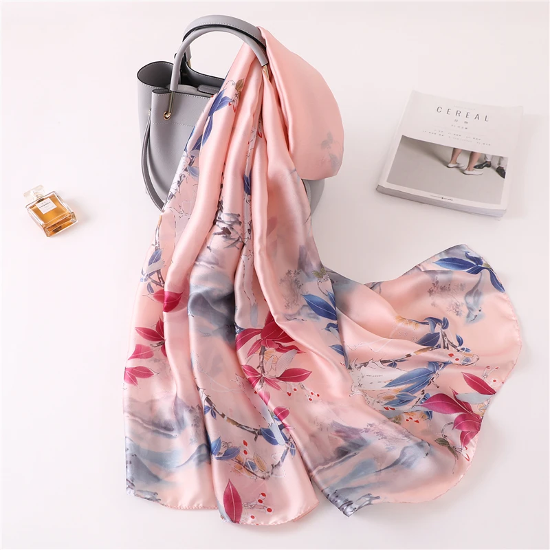 

Fashion 2021 Summer Sunscreen Women Scarf Print Silk Scarves Pashmina Bandana Lady Shawl And Wraps Soft Smooth Foulard Hijabs