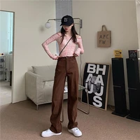 spring autumn high waist vintage straight loose jeans for women streetwear casual long denim pants ladies chic wide leg jeans