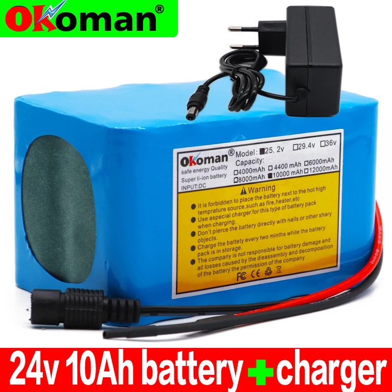 Okoman Высокое качество 24V 10Ah 18650 аккумулятор литий ионный 25 2 V 10000mAh для велосипеда