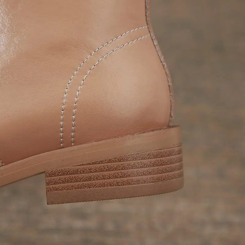 

ESVEVA 2021 Lace Up Square Heel Cow Leather Ankle Boots Women Boots Shoes Zipper Platform Round Toe Boots Size 34-39
