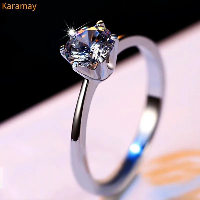 

Romantic Female Round Solitaire Engagement Ring Real 925 Sterling Silver Lad Diamond Ring Crystal Wedding Rings For Women