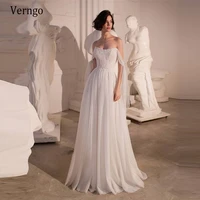 verngo elegant off the shoulder a line wedding dress off shoulder tie sleeves tulle pleats lace up sweep train bridal dresses