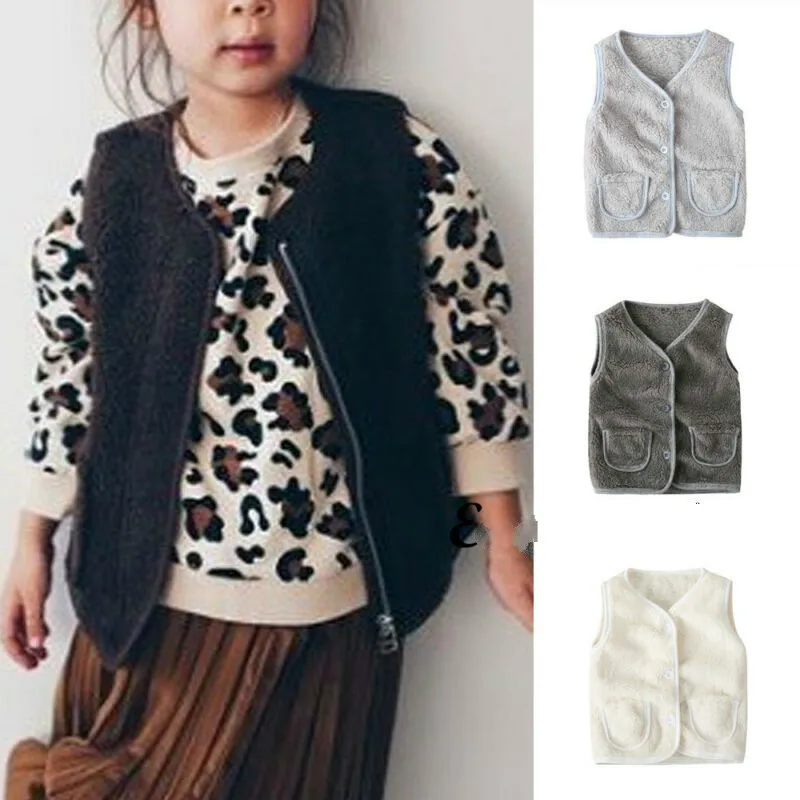Жилет из искусственного меха для девочек теплый жилет хлопка с карманами и