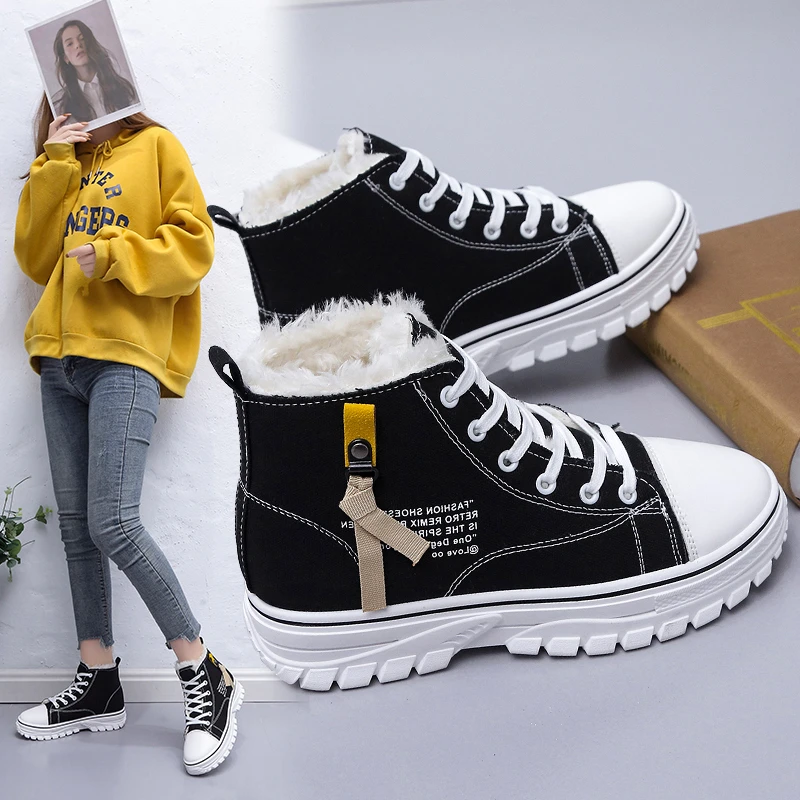 

Winter Ankle Boots Women Fashion High top Casual Women Shoes Platform boots Thickened Warmth Woman flat Shoes