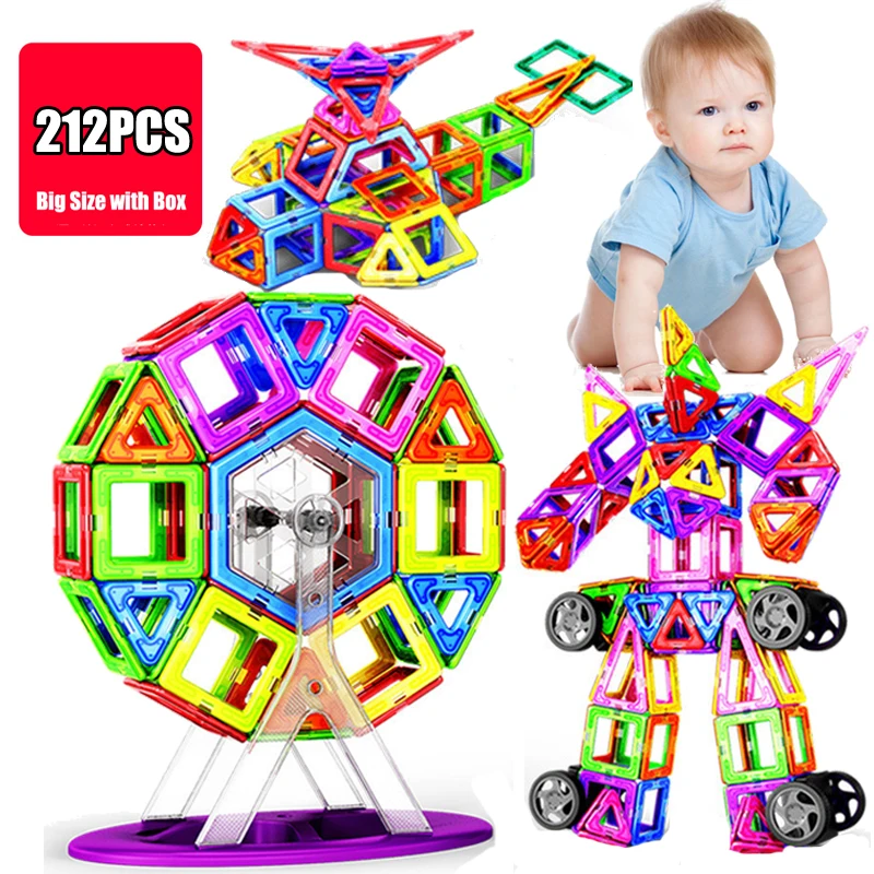 

212-112pcs Big Size Magnetic Building Blocks Magnet Designer Educational Magnetic Constructor Toys for Children gifts