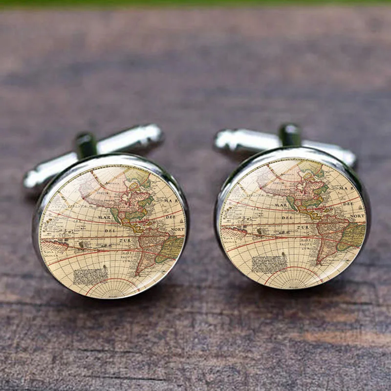 1 пара винтажные французские запонки с изображением карты мира стеклянные