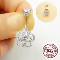 new fashion sexy piercing navel nail body jewelry 925 sterling silver flower cz belly button rings for women girls
