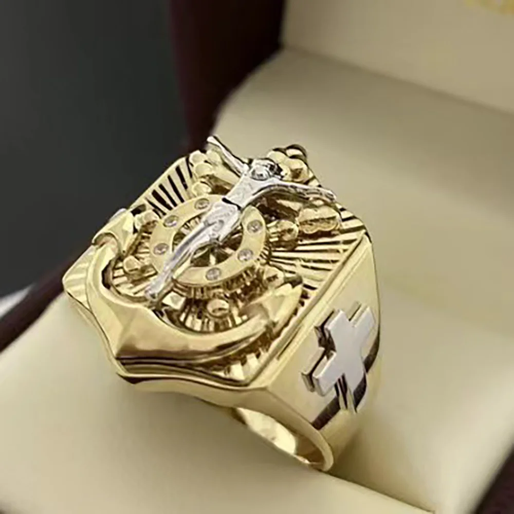 

Qilimigu Alloy creative Christian national style ring personalized men's ring Jesus Cross jewelry