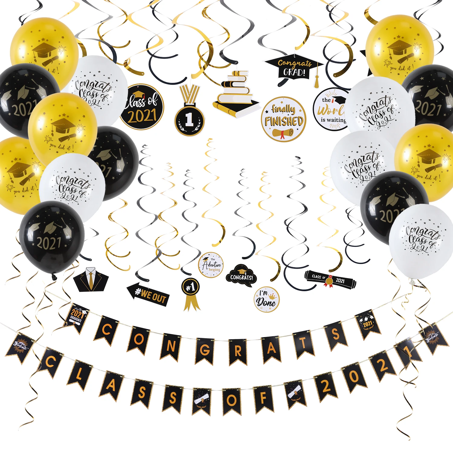 Выпускной 2021 воздушных шаров из латекса висит баннер с поздравлениями вихрем