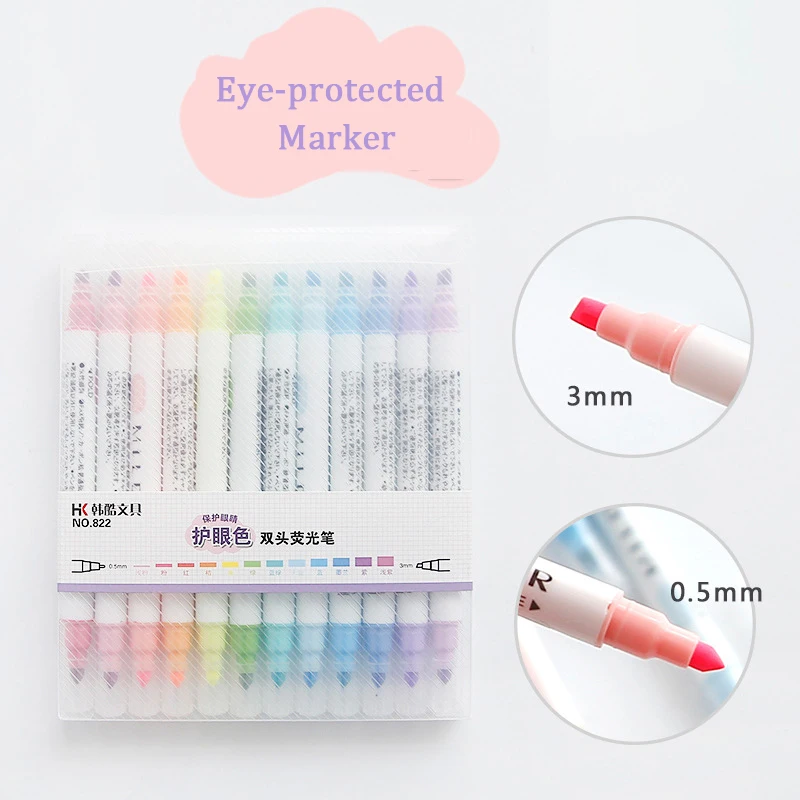 

12pcs Milk Liner Double Headed Markers Fluorescent Pen MilkLiner Highlighter Pen Drawing Marker Pen Cute Stationery