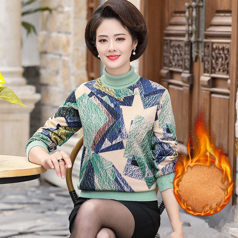 Зимний плотный бархатный вязаный свитер большого размера для женщин среднего