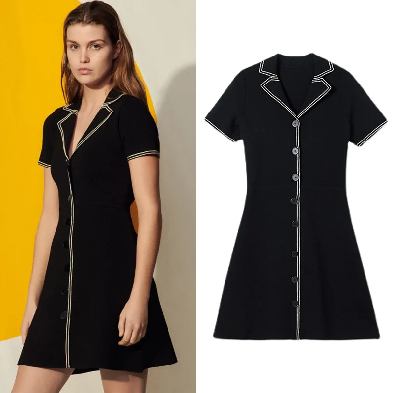 

French s family Sandro women's 2021 new knitted short sleeve dress women's spring and autumn cross border skirt