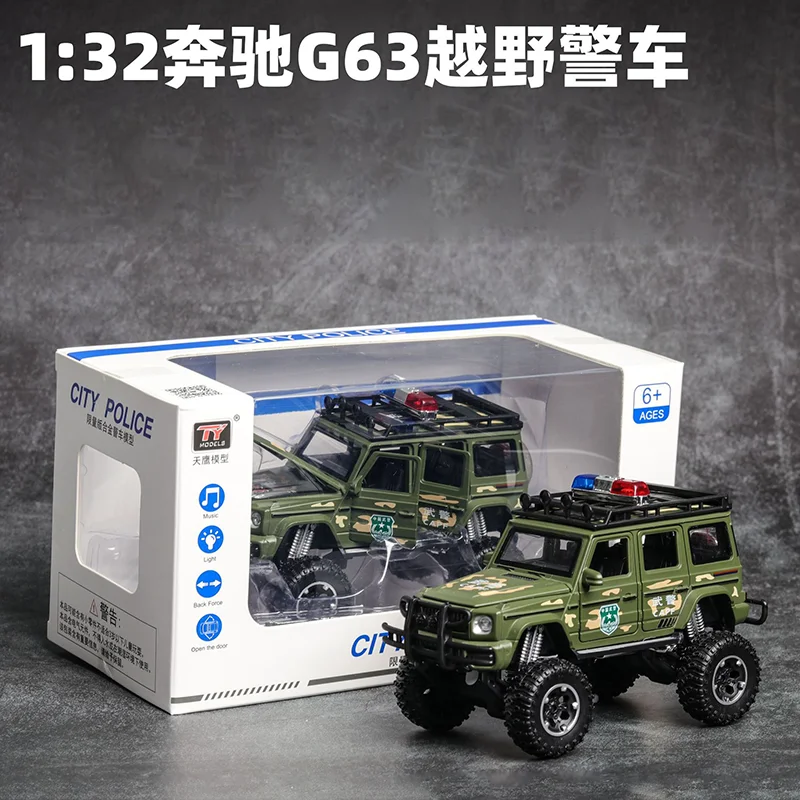 

Bisney 1:32 Benz G63 Off-Road Police Vehicles Model Simulation Sound Light Door Open Alloy Diecast Toy Decoration Kids Car Model