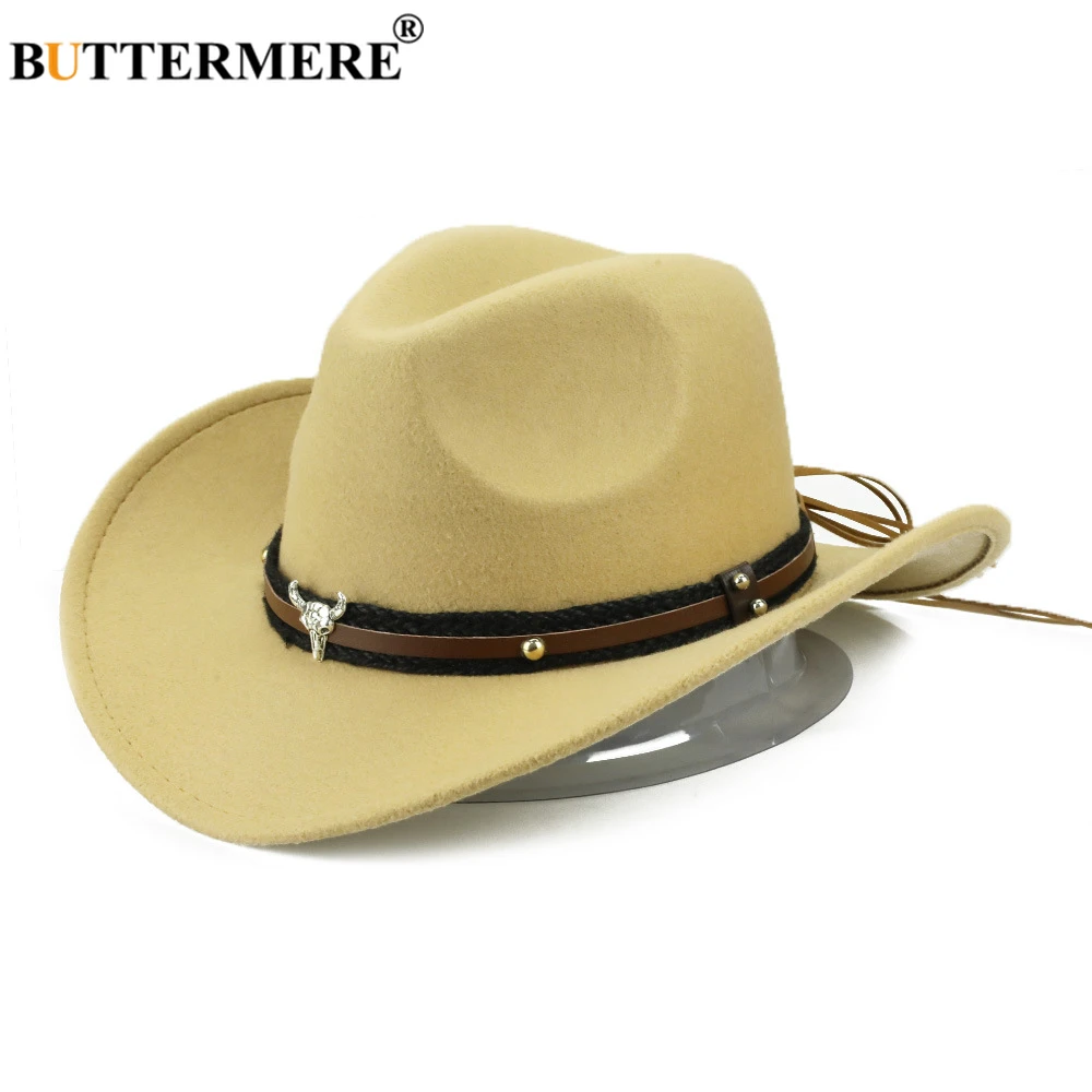 

BUTTERMERE Western Cowboy Hat Women Men Cow Gentleman Jazz Sombreros Hombre Cap Vintage Autumn Winter Elegant Lady Cowgirl Hats