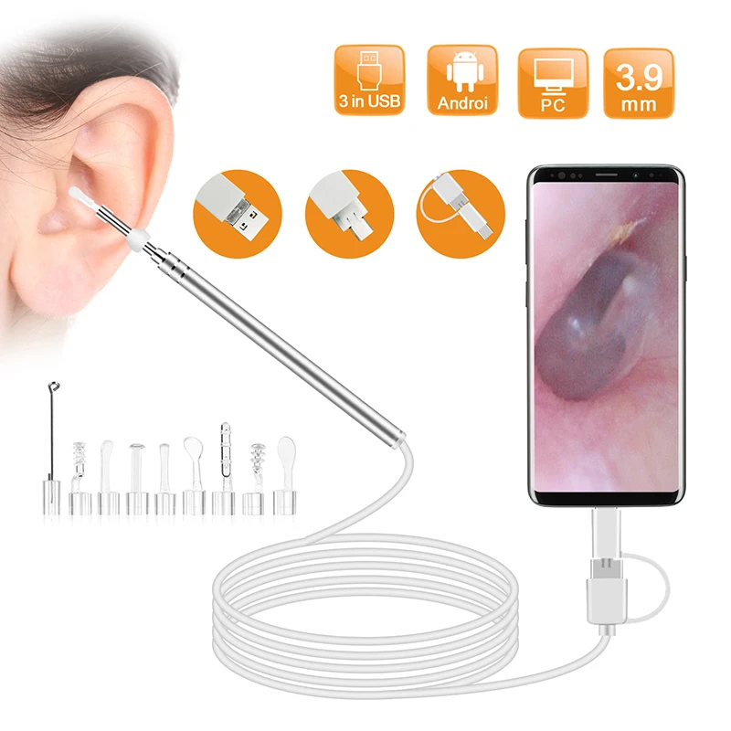 

Бороскоп для ушной камеры, 3,9 мм, Wi-Fi, 1 МП/2 МП, HD, 3 в 1, USB