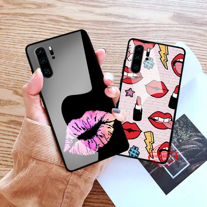 

Kiss With Lips Remarkable Glass Case for Huawei P10 lite P20 Pro P30 P Smart honor 7A 8X 9 10 Y6 Mate 20