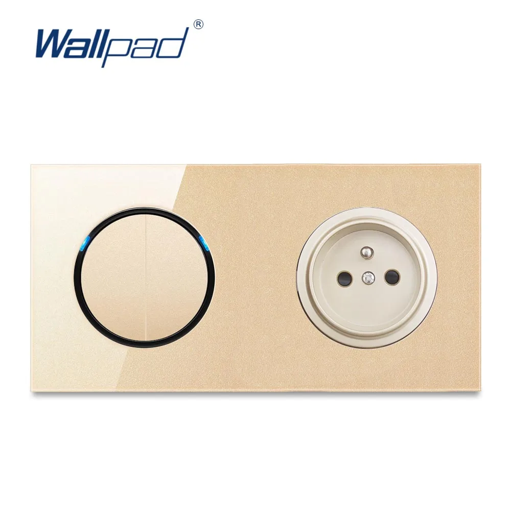 Wallpad 2 банды пути с 16A ЕС французские розетки розетка золотой кристалл стеклянная