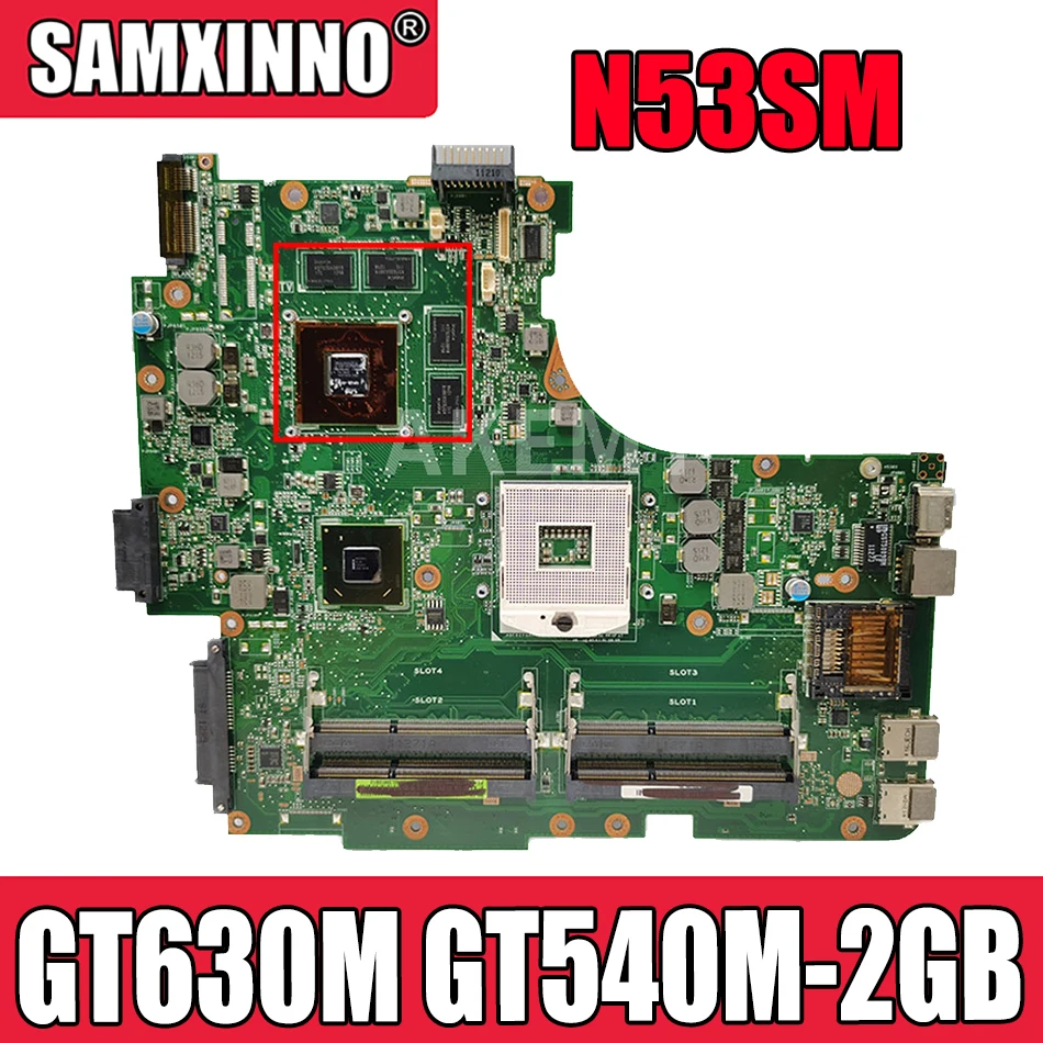 

N53SM Motherboard W/ 4*Slots GT630M GT540M 2G For ASUS N53S N53SV N53SN N53SM laptop Motherboard N53SM Mainboard Test work 100%