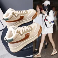 Chaussures décontractées en coton et cachemire pour femmes, baskets montantes chaudes avec couleurs assorties, style coréen, nouvelle collection hiver 2021  (4)
