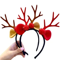 deer antlers cartoon headband sweet christmas elk headbands creative bow hair accessories festival party hair decoration prop
