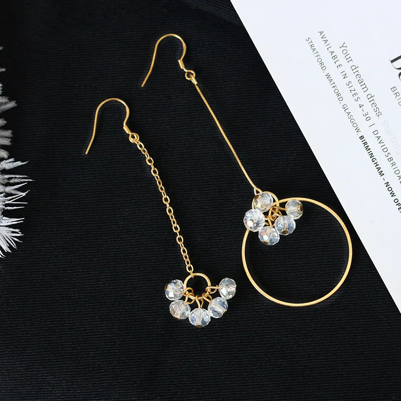 LATS New Tassel Crystal Earrings Dazzling Flowers Asymmetric Earrings for Women Hoop Earings Fashion Jewelry